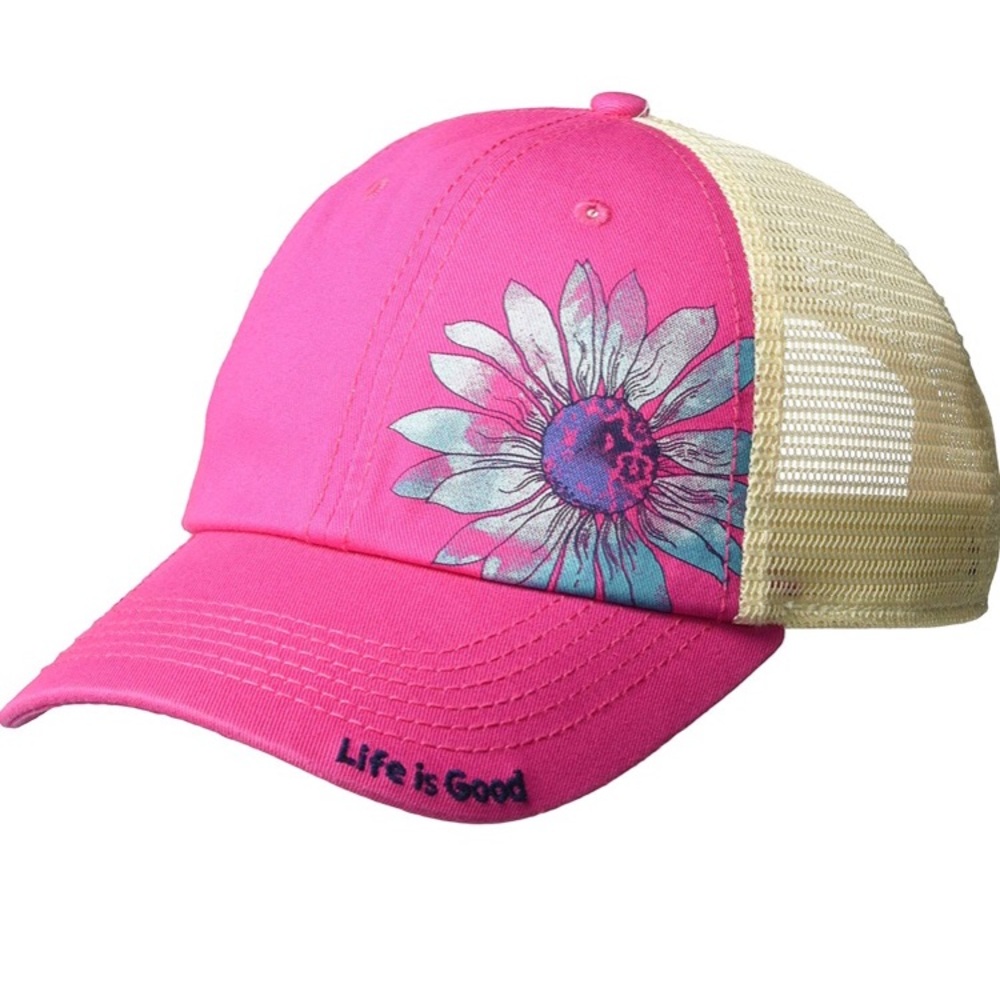 NWT! Life is Good pink daisy truck hat. Adjustable
